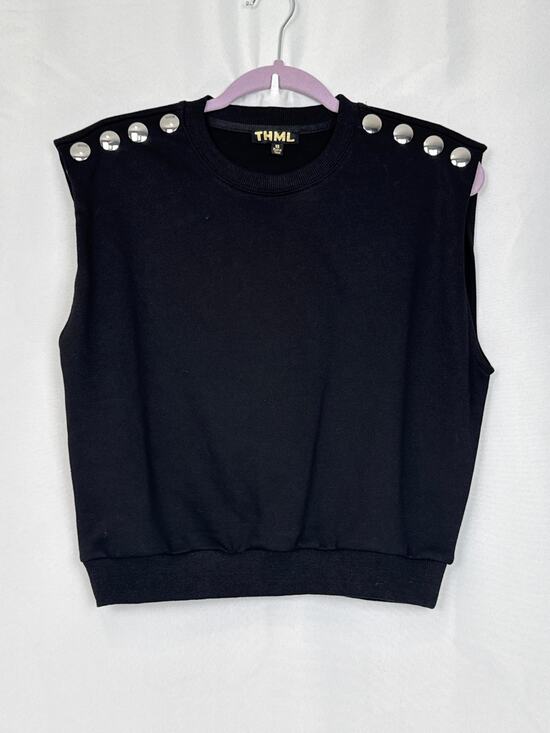 THML Tops - THML Black Sweater Vest Silver Button Shoulders Sz XS Preppy Chic